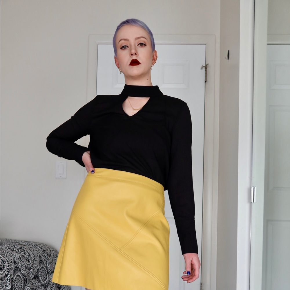 High neck cutout long sleeved black top